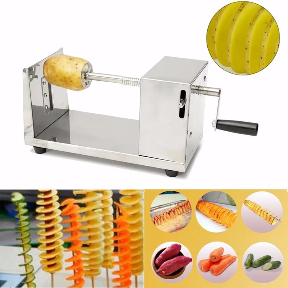 Free shipping manual tornado potato cutter spiral potato vegetable slicer chips cutting machine manual tornado stainless steel spiral potato slicer chips cutter kitchen vegetable tools zf