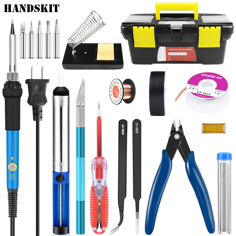 

Handskit Soldering Iron 220V 60W Electric Soldering Iron Kit +5pcs Tips Soldering Iron Stand Portable Welding Repair Tool