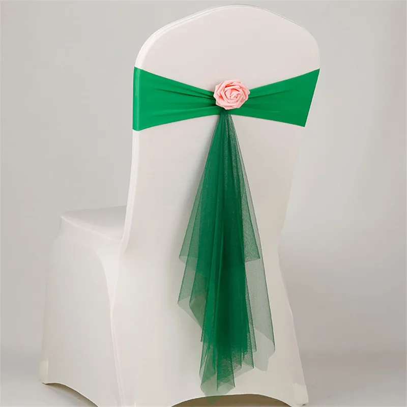 Органза стул с поясом Цветок спандекс органза украшение стула Свадебная вечеринка праздничный стул Чехлы и банты для Рождества