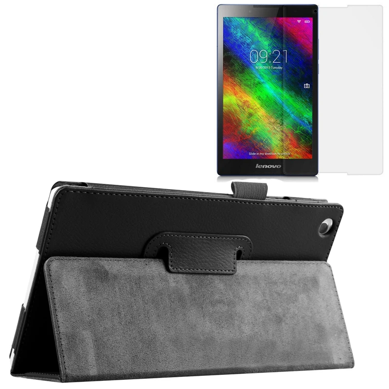 

New Luxury Folio Stand Magnetic Leather Case Protective Cover +1x Clear Screen Protector For Lenovo Tab 2 Tab2 A8-50 A8-50F/LC