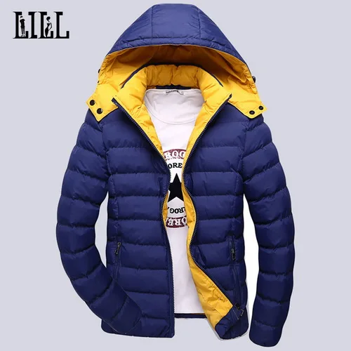 Мужские теплые пуховики из полиэстера, мужские толстые ветрозащитные хлопковые стеганые пальто, повседневная мужская зимняя куртка с капюшоном 4XL 5XL, UMA288 - Цвет: blue