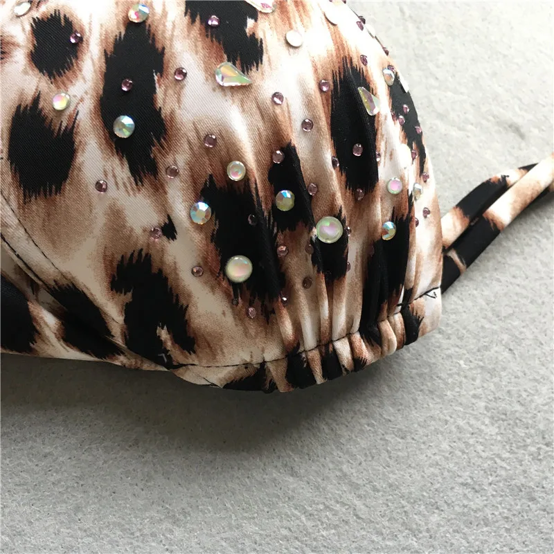 Бикини сексуальный леопардовый принт купальник бюстгальтер пуш-ап мягкий бюстгальтер Бразильский бикини комплект Женский Алмазный одежда для плавания