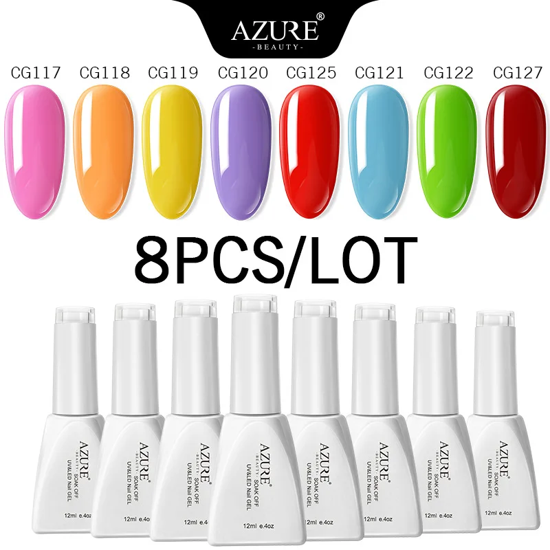 Azure Beauty 5/8/10/20Pcs UV Semi Permanent Nail Gel Set Long Lasting Led Nail Enamel Varnish Azure Nail Gel Set Soak Off Uv/Led - Цвет: 8PCS SET