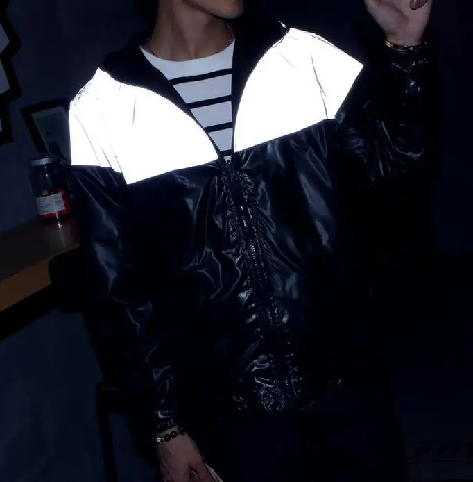 

Sponge mice Spring Autumn thin Night Hip hop men Jacket 3M Reflective Jacket Windbreaker Men Trench Coat