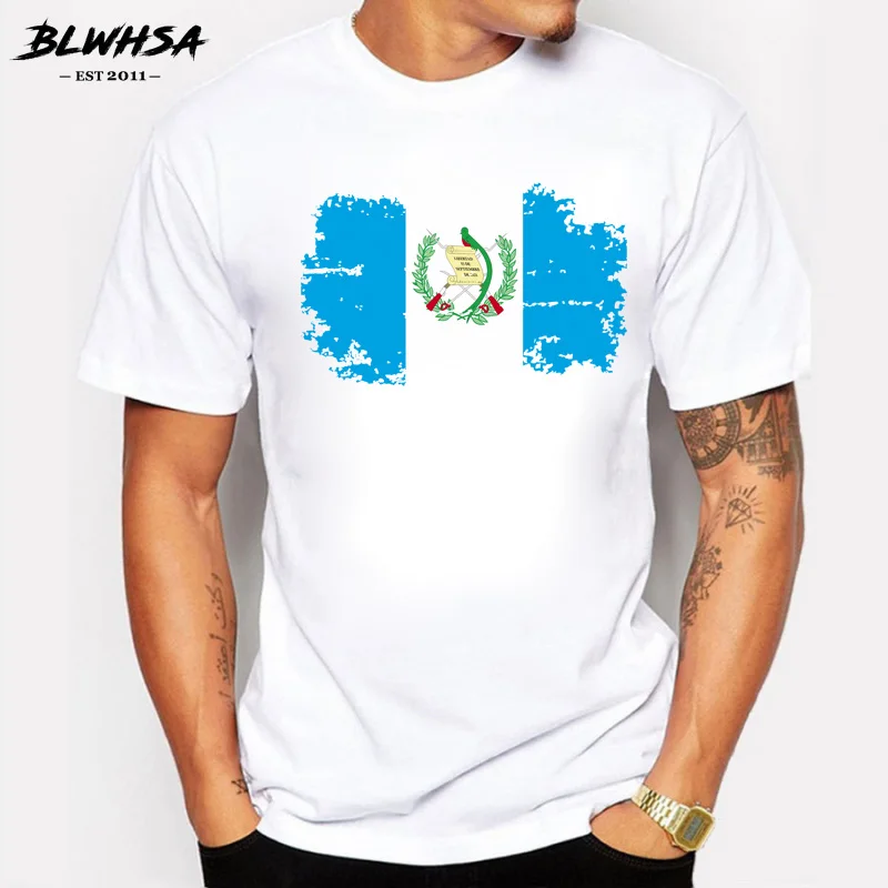 BLWHSA Fashion Guatemala National Flag Design Men T shirts 100 Cotton