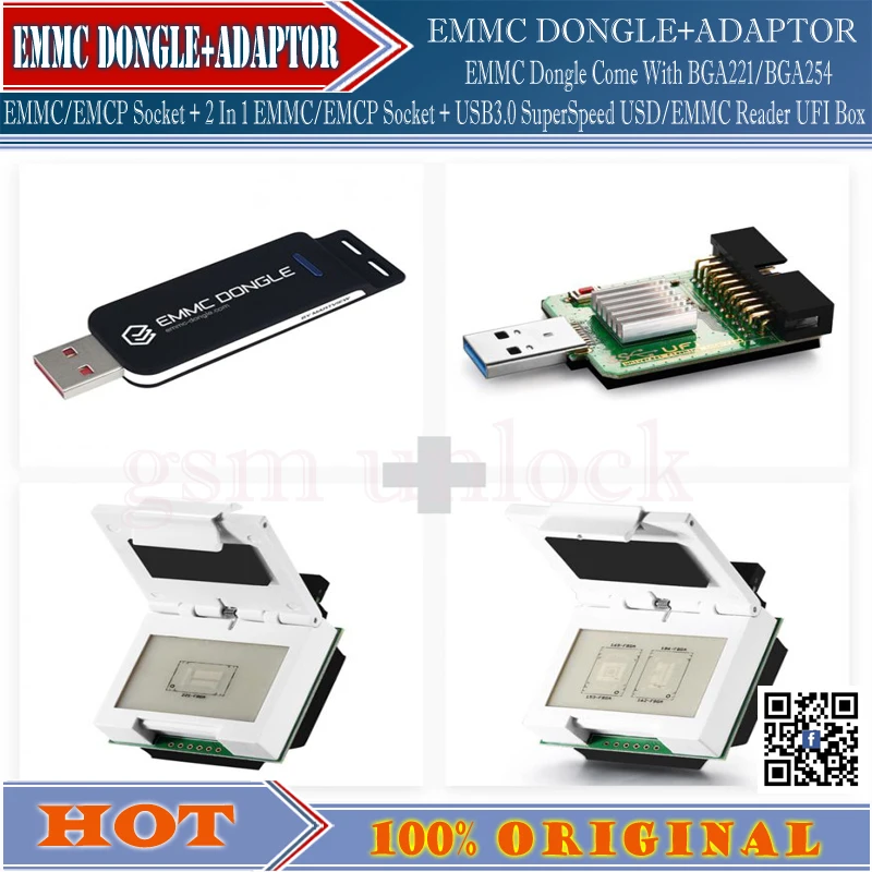 EMMC донгл поставляется с BGA221/BGA254 EMMC/EMCP разъем + 2 в 1 USB3.0 SuperSpeed USD/EMMC ридер UFI