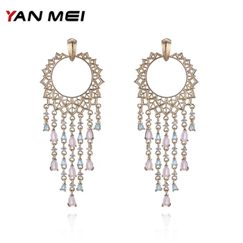 

YANMEI Geometric Circle Tassel Earrings For Women AAA Cubic Zirconia Earring Bohemia Fashion Jewelry YME7543