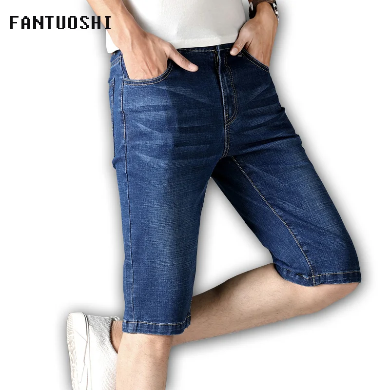 

2019 Summer New Casual Denim Shorts Men Jeans Straight Cotton Brand Clothing Solid Men Knee Length Shorts Blue Large size 44