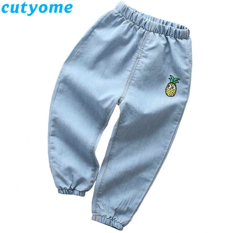 

Toddler Kids Jeans Mosquito Pants Summer Thin Pineapple/Dog/Car Denim Hot Pant for Children Rippled Baby Boys Girls Jeans Trouer