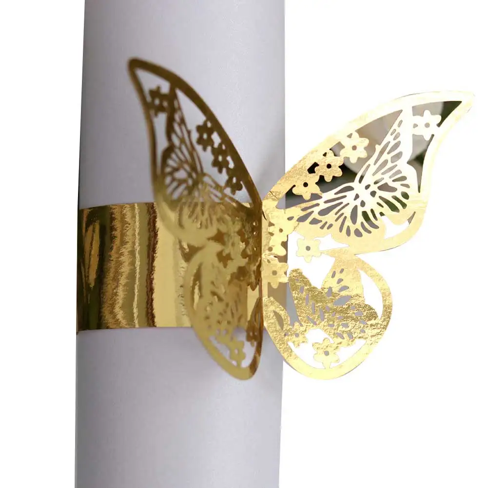 50 шт. салфетка пряжка кольцо полая бабочка формы для свадебного банкета декор для обеденного стола 2019ing - Цвет: Gold