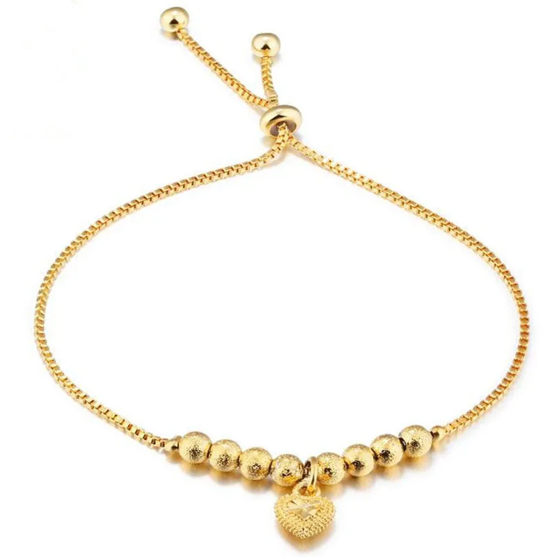 

Love Gold Tiny Heart Bracelet Female Golden Bead Braselet Girl Braclet Femme Adjustable Wrist Band Hand Accessories WB012