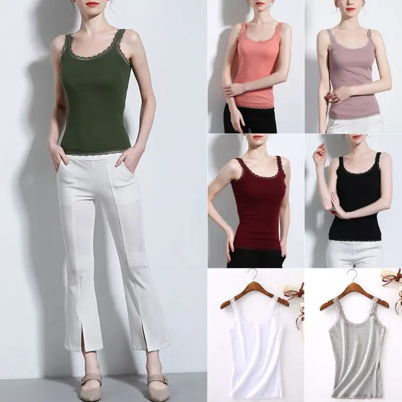 

Lace Shoulder Strap Vest Outer Wear Summer Sling Camis Top Sexy Sleeveless Basic Tops
