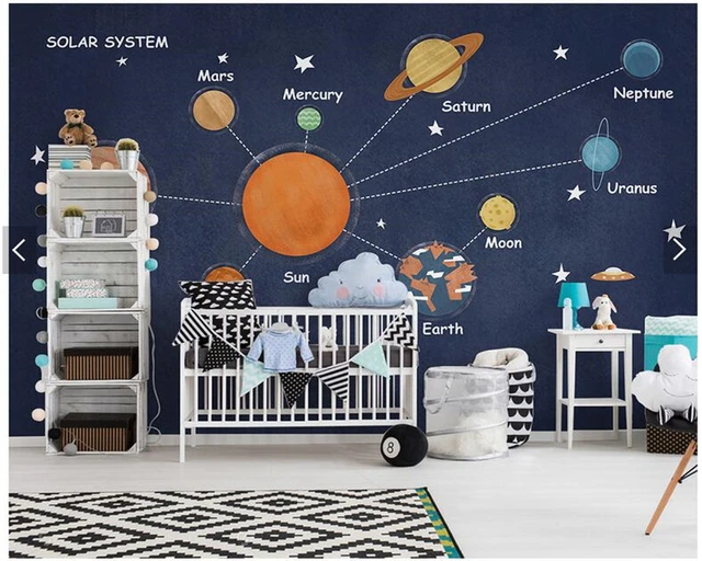 Custom kids wallpaper, space planet mural for children room bedroom