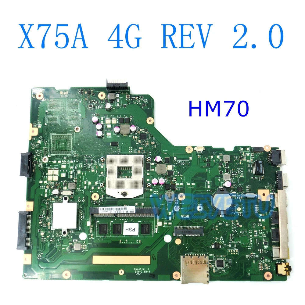 

X75A 4G RAM HM70 Mainboard REV 2.0 For ASUS R704V X75VD X75A X75A1 X75V X75VB X75VC Laptop Motherboard 60-NDOMB1501-B06
