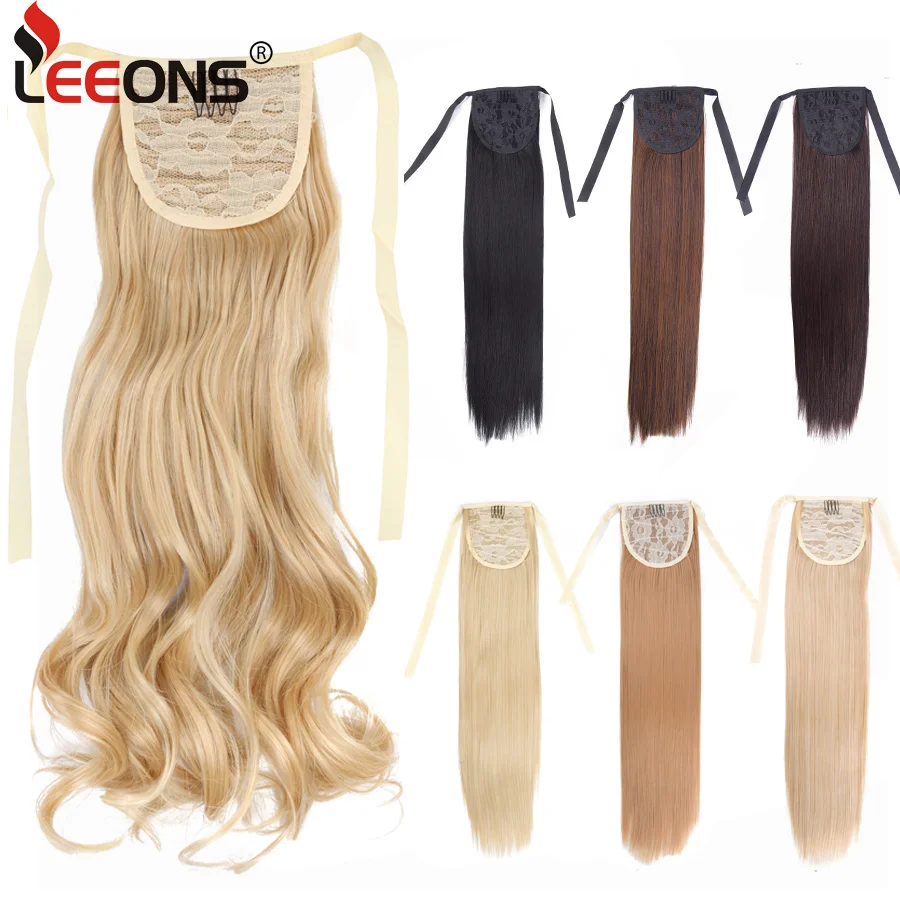 

Leeons 20" Long Hair Pieces And Ponytails Synthetic Hair Extension Pony Tail Clip Long Straight Hair Pieces Grey Ombre Ponytail
