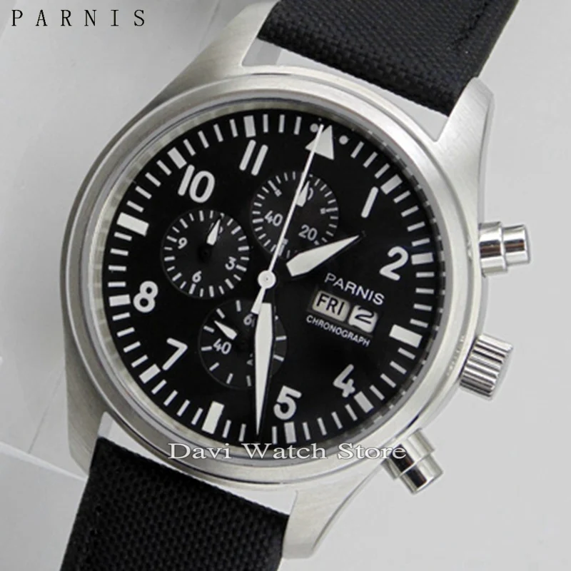 

Parnis 42mm 316L steel case quartz Full chronograph men womens Date Day watch