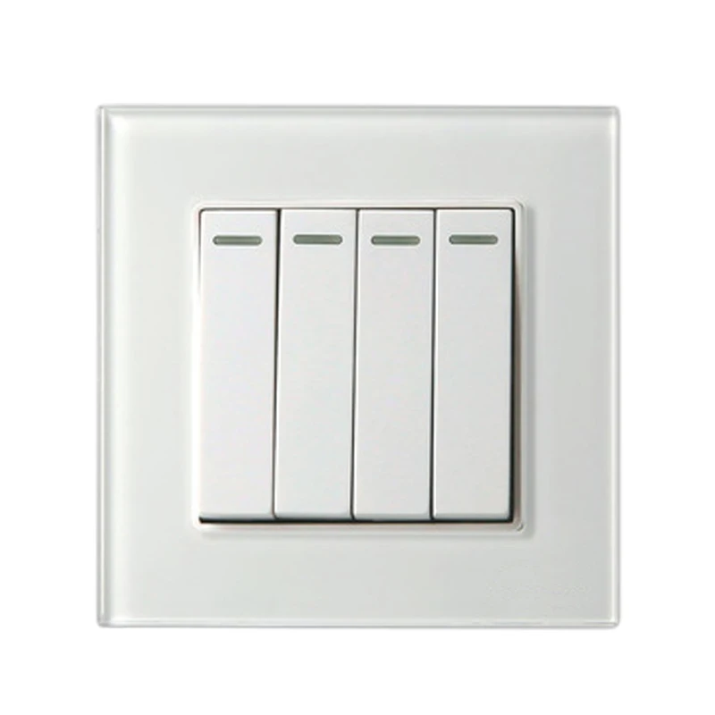 COSWALL-4-Gang-1-Way-Luxury-Crystal-Glass-Panel-Light-Switch-Push-Button-Wall-Switch-Interruptor