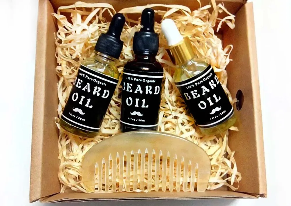 Gift Set Natural Organic Beard Oil with Beard Comb BEST DEAL Leave In Conditioner for Groomed
