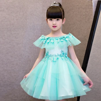 

Summer Luxury Baby Kids Shoulderless Birthday Wedding Party Princess Mesh Prom Dress Little Girls Infant Host Tutu Tulle Dresses