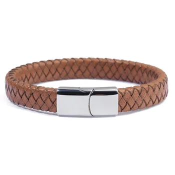 

LOULEUR 2018 Vintage Braided Leather Bracelet Men Jewelry Stainless Steel Clasp Mens Leather Wrap Bracelet Homme Fashion Jewelry