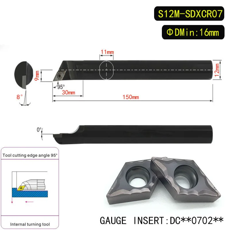 

1PCS S12M-SDXCR07 95 Degrees Internal Turning Tool Holder For DCMT070204 DCMT070208 Insert Internal Boring Bar Lathe Machine