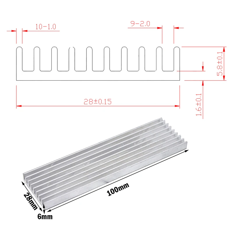 500 шт. Gdstime 100x28x6 мм DIY высокая производительность тепловой алюминиевый радиатор 100