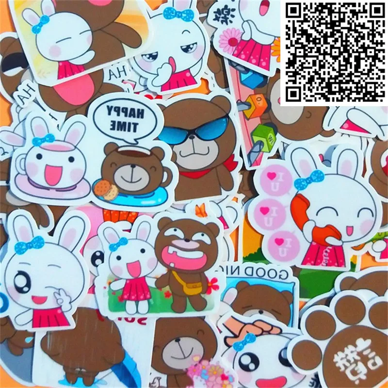 40 pcs Mixed The story of bear and rabbit Sticker for DIY Luggage Laptop Skateboard Fridge Bicycle Phone toy Children Stickers | Игрушки и