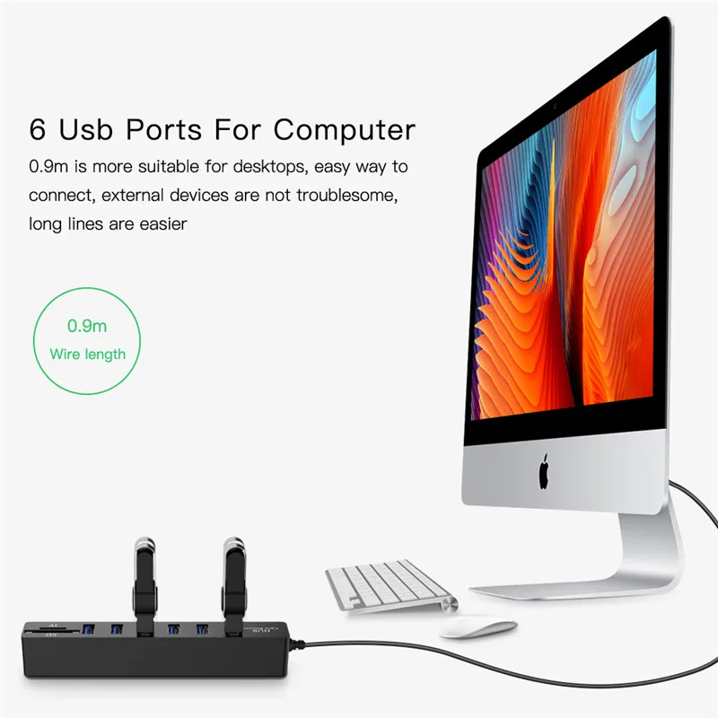 Концентратор USB 2 0 разветвитель порта 3/6 Кабель адаптер устройство для чтения