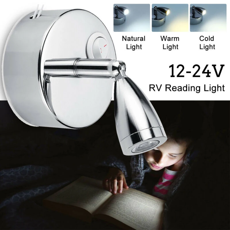 

1pc 12V 1W LED Spot Reading Light ON OFF Switch Camper Van Caravan RV Boat Interior White Light Wall Bedside Lamp Car-Styling