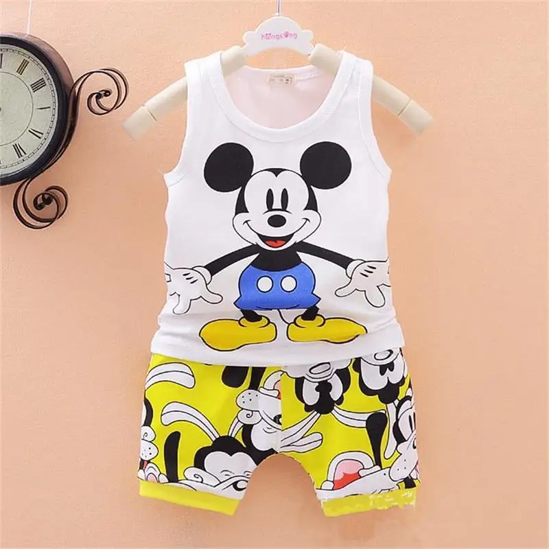 

Children Boys Girls Clothes Set Kid Cartoon Vest And Shorts Summer Style Baby Suits Toddler Clothing Cute Mickey Tracksuits