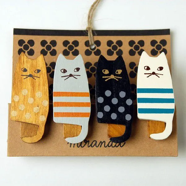 

4PCS/LOT Freeshipping New lovely cat Wooden Clip Bag Paper Clip Special Gift Fashion