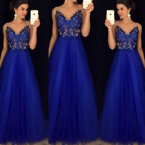 

Formal Women's Mesh Long Wedding Evening Ball Gown Party Dress