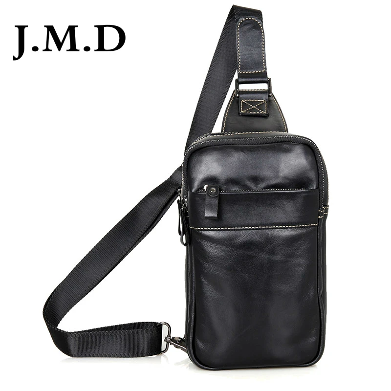 

J.M.D Cow Leather Men's Chest Bags Black Sling Bag For Boy's Back packs Popular Satchels Shoulder Messenger Bag Handbags 4002A