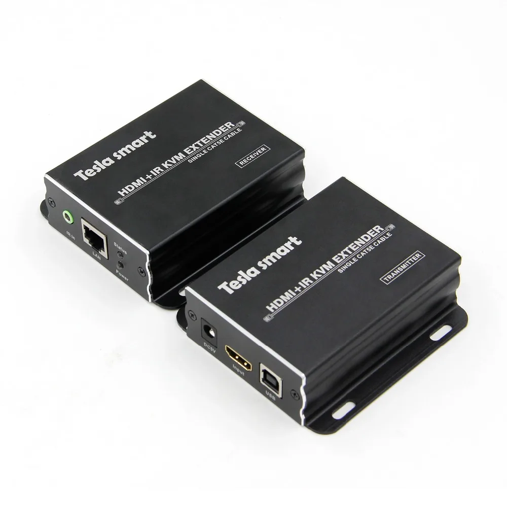 Tesla smart KVM HDMI Extender 60m USB HDMI IR KVM Extender by CAT5e/6 (1 Extender TX+1 Extender RX)
