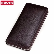 KAVIS Genuine Leather Long Wallet Men Female Male Cuzdan with Women lady Zipper Clutch Walet Handy Coin Purse Rfid PORTFOLIO