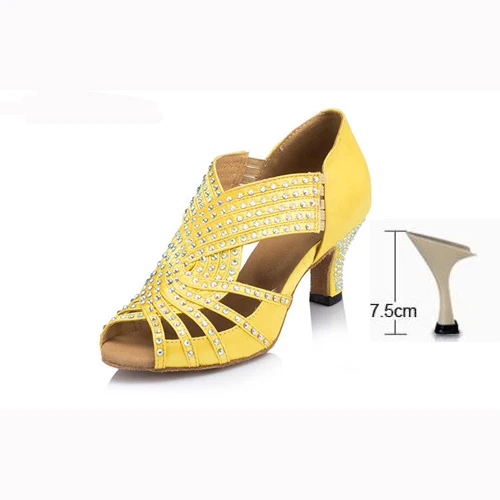 Женские туфли для Бальных и латиноамериканских танцев; цвет синий, желтый; туфли для сальсы; женские вечерние туфли для танцев на высоком каблуке 6/7, 5 см; мягкая подошва; 1816 - Цвет: Yellow Heel 75mm