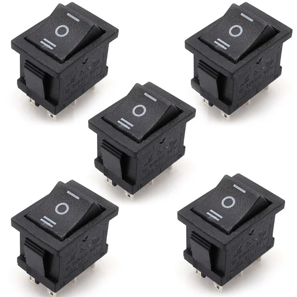 

Hot Selling AC 6A/250V 10A/125V 5X 6Pin DPDT ON-OFF-ON Position Snap Boat Rocker Switch T1404 P0.5