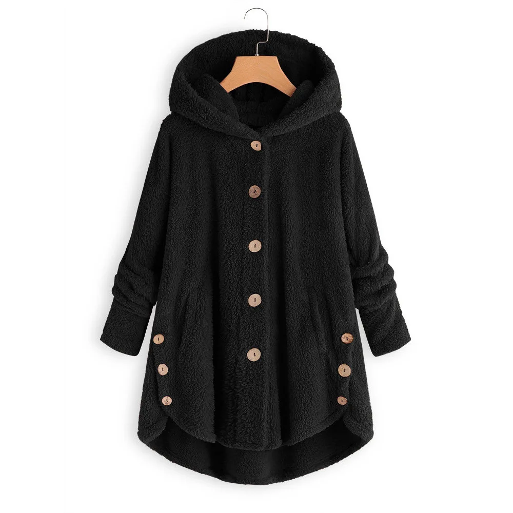 Most effective  Winter Warm Coat Women Fashion Casual Loose Button Single-breasted Fleece Hooded Coat Ladies Outwea