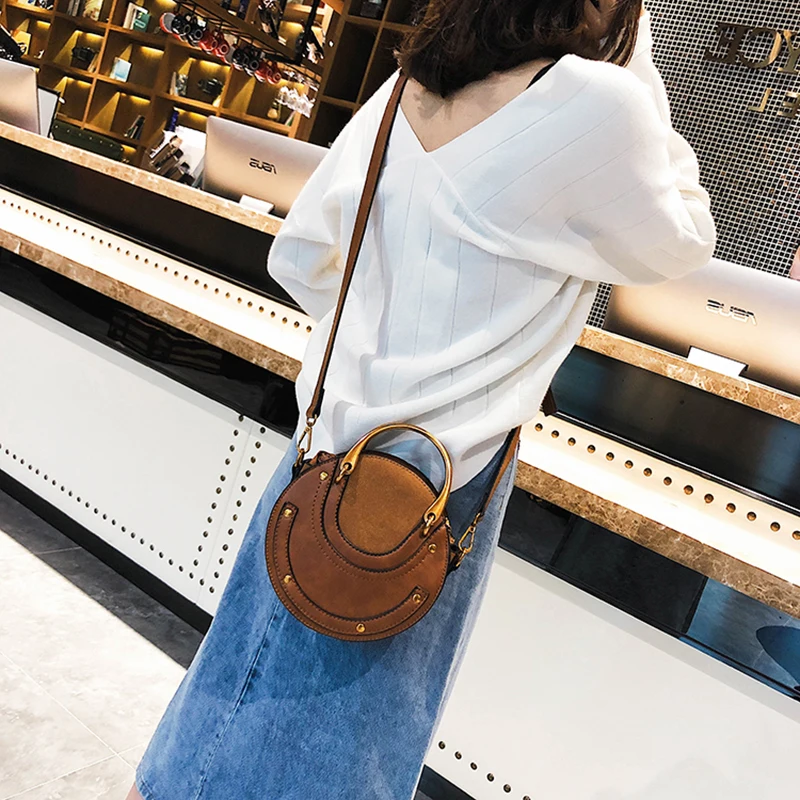 Fashion Women Metal Ring Handbag INS Popular Circular Leather Female Shoulder Bag Rivet Holiday Lady Luxury PU Crossbody SS3502 (14)
