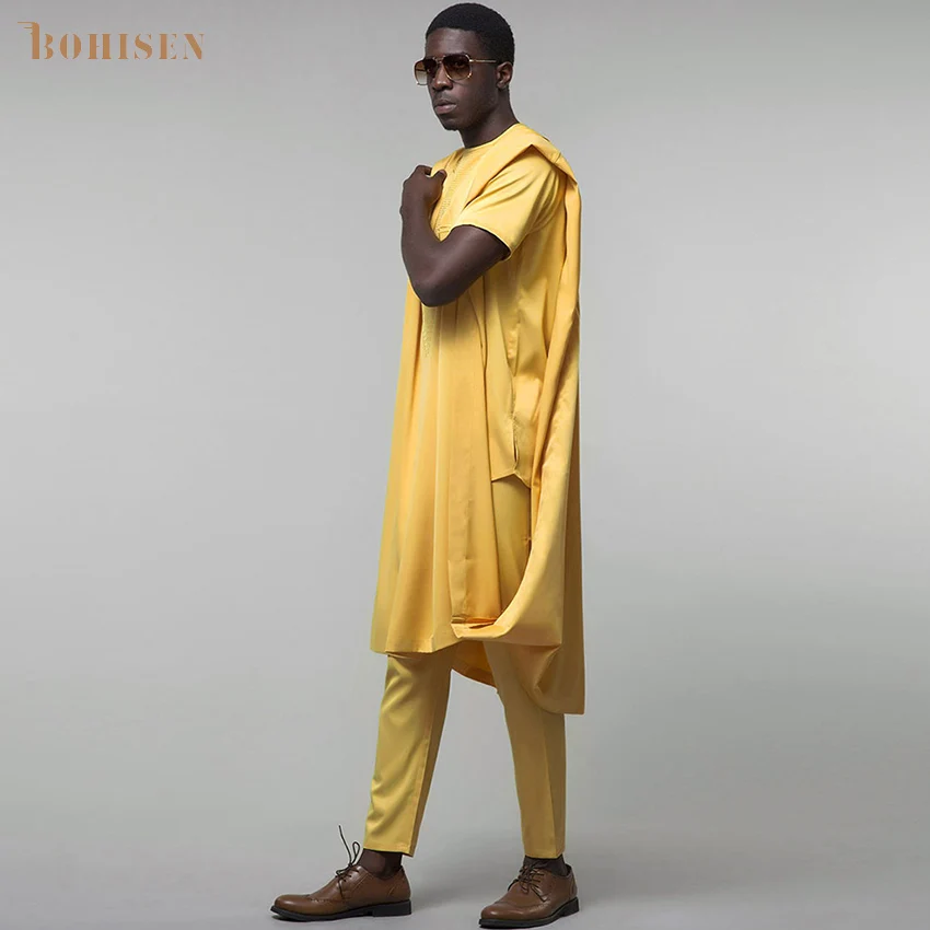 BOHISEN Африканский принт мужская одежда 3 шт. Базен агбада короткий рукав вечерние африканская Дашики печати формальное платье для мужчин