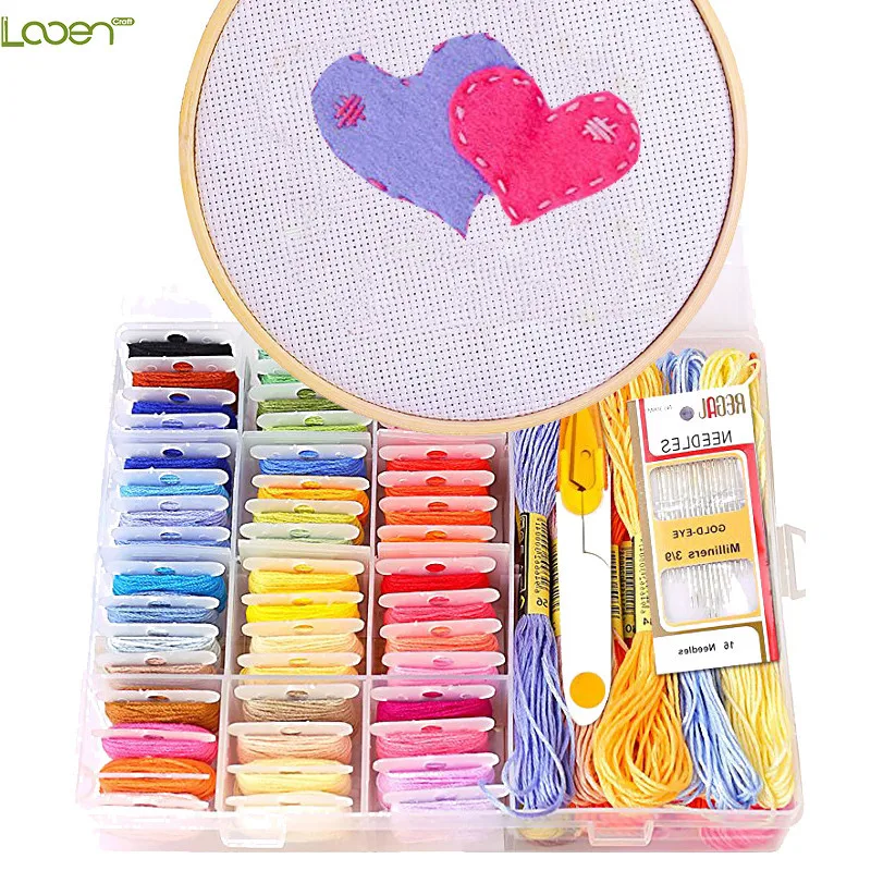 Looen Embroidery Floss Kit 50 Colors Friendship Bracelets Floss DIY Craft with Sewing Needles Bobbins Cross Stitch Kits With Box (10)