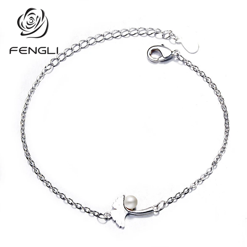 FENGLI Boho листья гинкго жемчужный браслет серебряный Femme интимные аксессуары браслеты и цепи акриловый браслет ranneketta