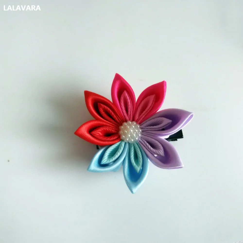 LALAVARA 10 шт. радужные заколки kanzashi цветы Детские аксессуары для волос для девочек декоративные заколки