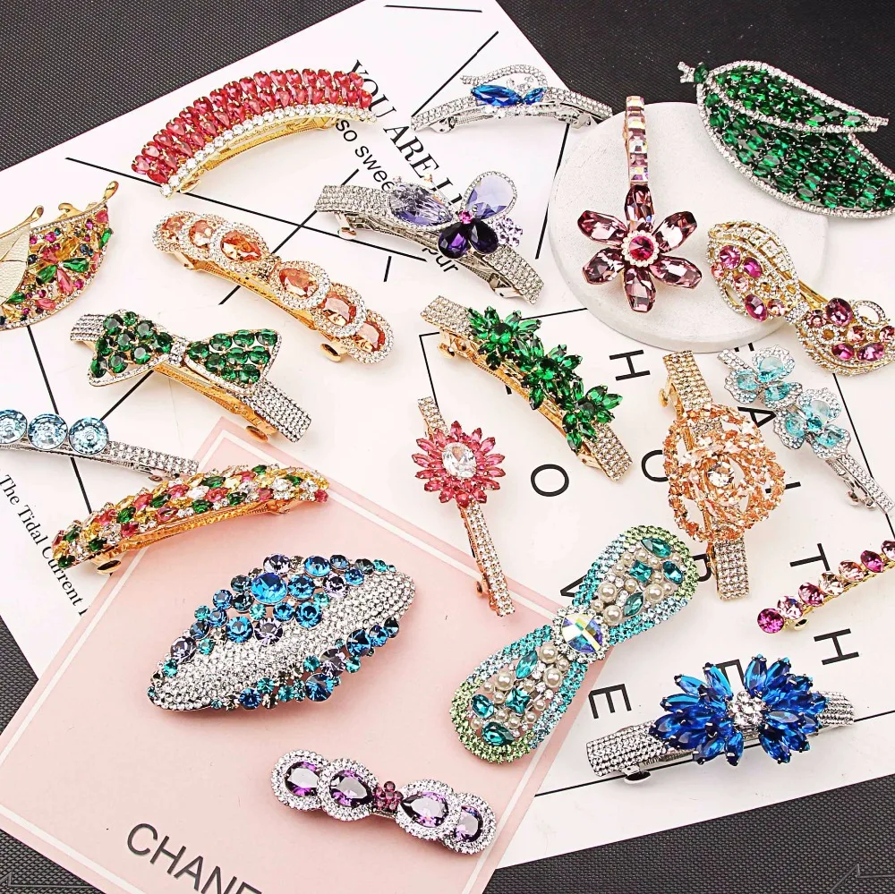 

1PC High-grade Gold-plated Not fade Rhinestone Hair Barrettes Women Fashion Hairpin Hair Clips Female Alloy Hairpins Headdress