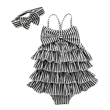 Детские купальники для девочек, детские полиэфирные купальники, купальный костюм, бикини, Пляжная полосатая повязка на голову, купальник, наборы пляжной одежды K327