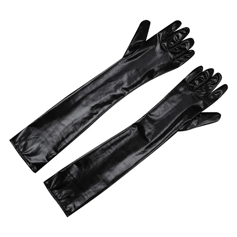 1 пара черные для взрослых Wetlook мягкие лакированная кожа полный палец длинные