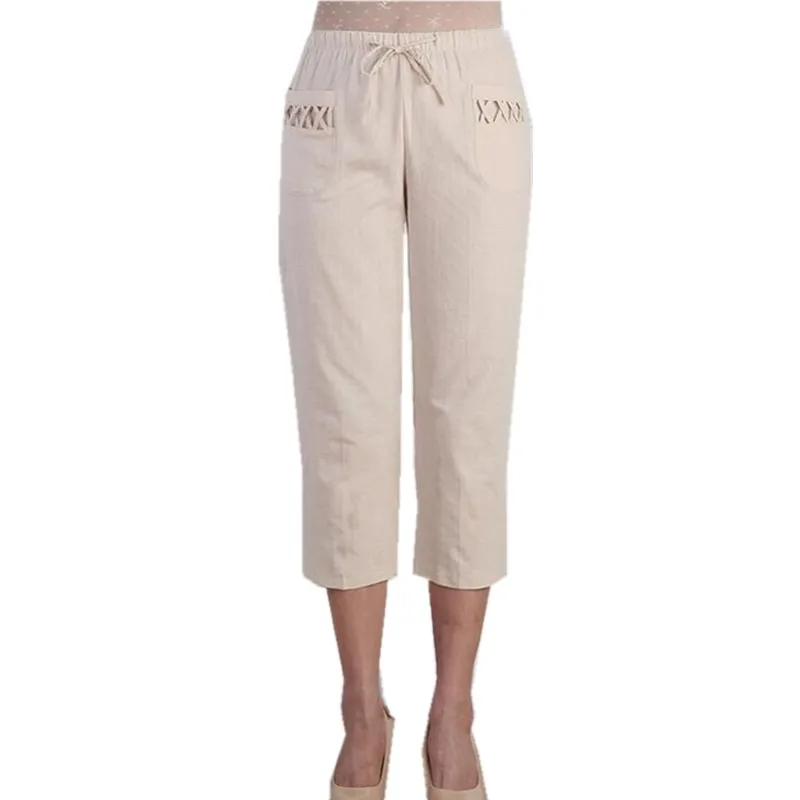 SummerWomenPantsElasticWaistCaprisPantsPlusSizeCasualCapris