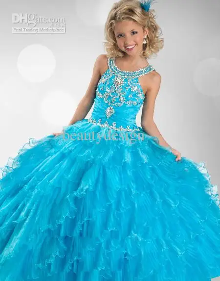 2013 New Organza Sleeveless Ruffles Layered Rhinestone Flower Girl Ball Gown Pageant Dresses RG 6344
