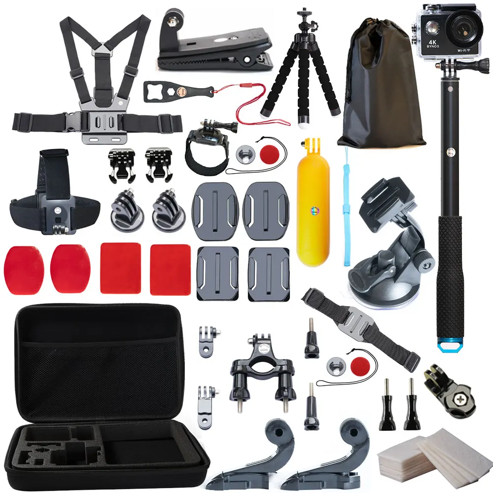 

BYNCG For Gopro Accessories Set for Eken H9R For Gopro Hero 7 6 5 4S Mount Selfie stick Tripod For Yi 4K for Mijia Kit JT18