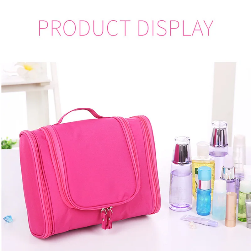 Women Cosmetic Bag Double Zipper Brush Organizer Toiletry Case Travel Makeup Bags With Hanging
